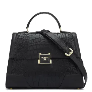 Medium Croco Franzy Leather Satchel - Black