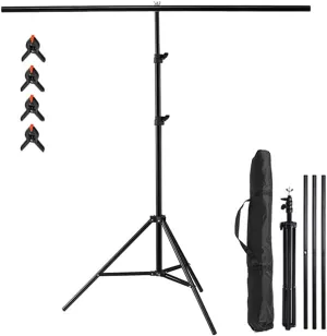 Meking T-Shape Backdrop Stand 6.56ft x 6.56ft / 2M x2M Background Support System with Carrying Bag & Clips Kit for Muslin Vinyl Background,Photo and Video Studio