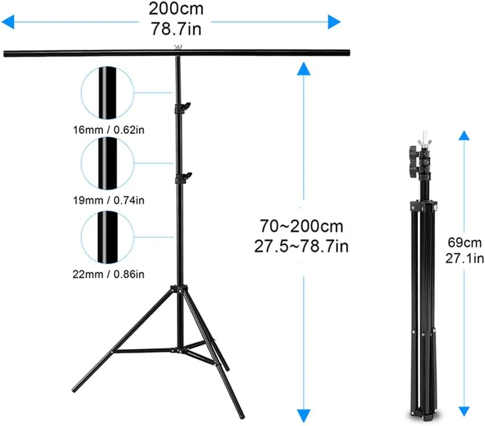 Meking T-Shape Backdrop Stand 6.56ft x 6.56ft / 2M x2M Background Support System with Carrying Bag & Clips Kit for Muslin Vinyl Background,Photo and Video Studio