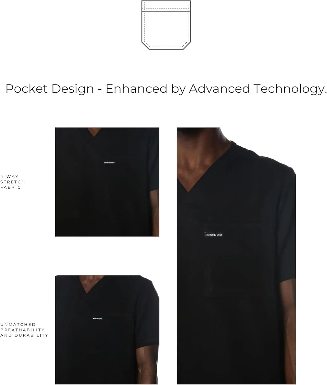 Members Only Brighton V-Neck Mens Scrubs Top with Pockets | Medical Scrubs for Men | Hospital Uniform | Stretch Fabric