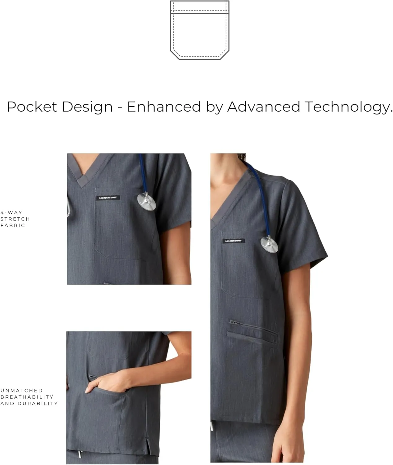 Members Only Women's Palermo Scrub Top with 4 Pocket | Hospital Uniform|