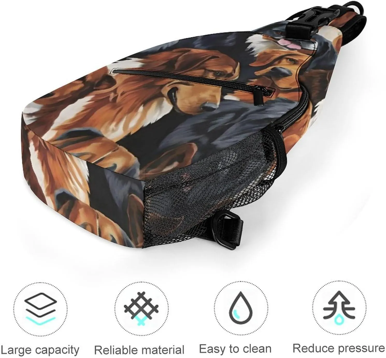 Men & Women Sling Backpack Satchel Bookbags Travel Rucksack Daypack - Multipurpose Anti-Theft Tool Backpack, Crossbody Chest Rucksack, Husky Shepherd Dog Golden Hair Dog Puppy Art