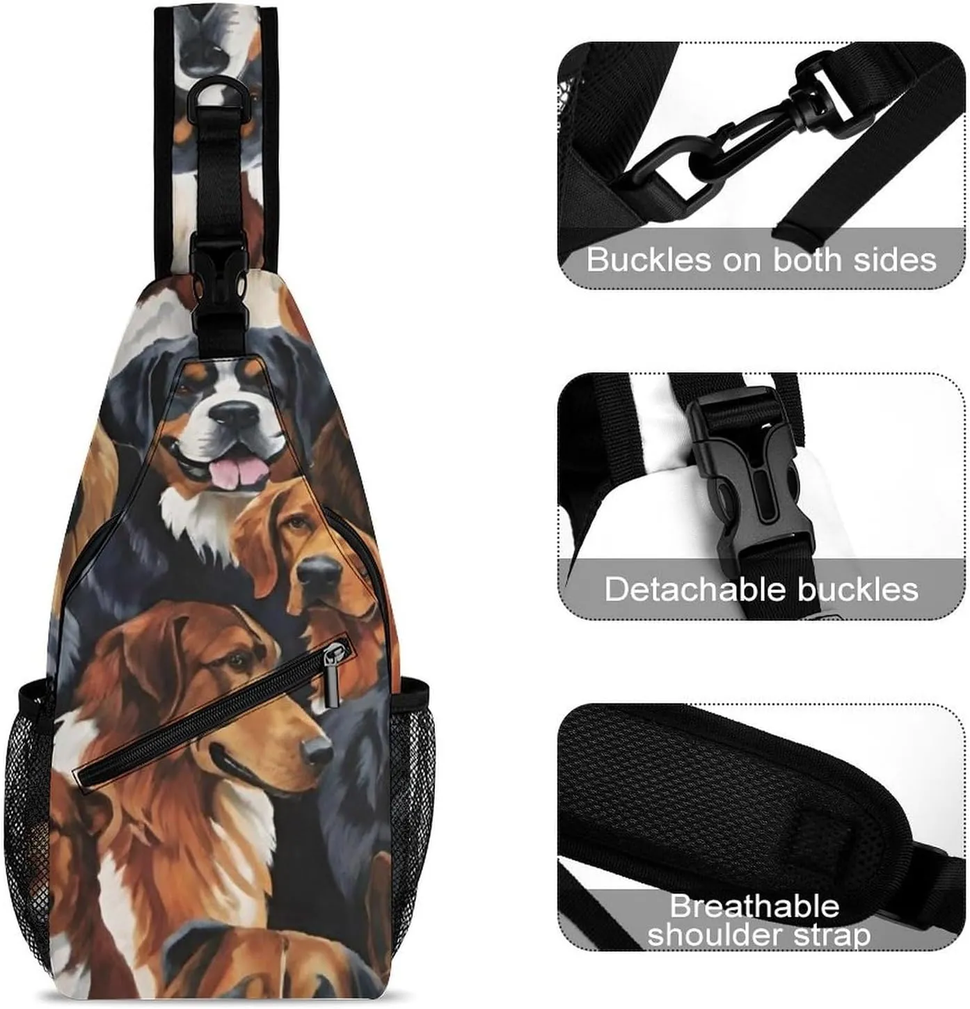Men & Women Sling Backpack Satchel Bookbags Travel Rucksack Daypack - Multipurpose Anti-Theft Tool Backpack, Crossbody Chest Rucksack, Husky Shepherd Dog Golden Hair Dog Puppy Art