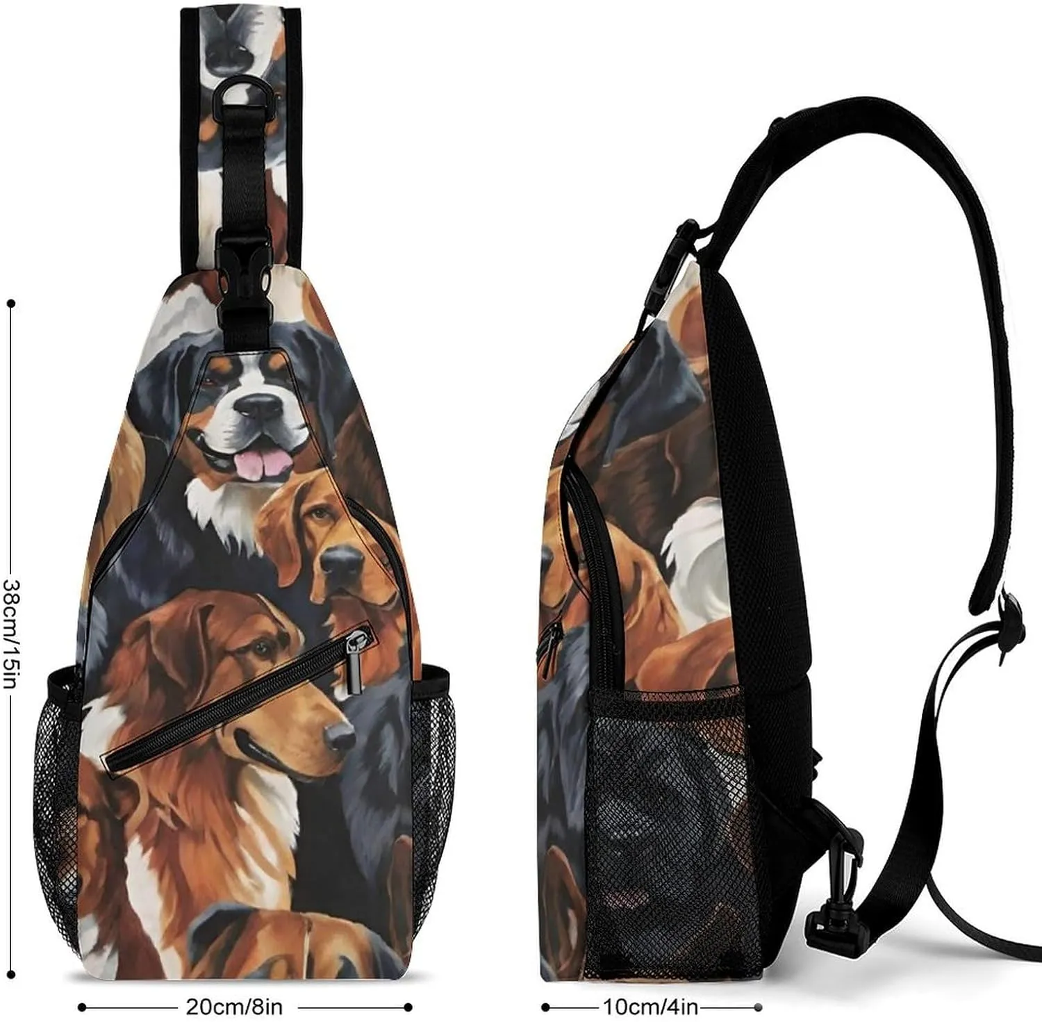 Men & Women Sling Backpack Satchel Bookbags Travel Rucksack Daypack - Multipurpose Anti-Theft Tool Backpack, Crossbody Chest Rucksack, Husky Shepherd Dog Golden Hair Dog Puppy Art