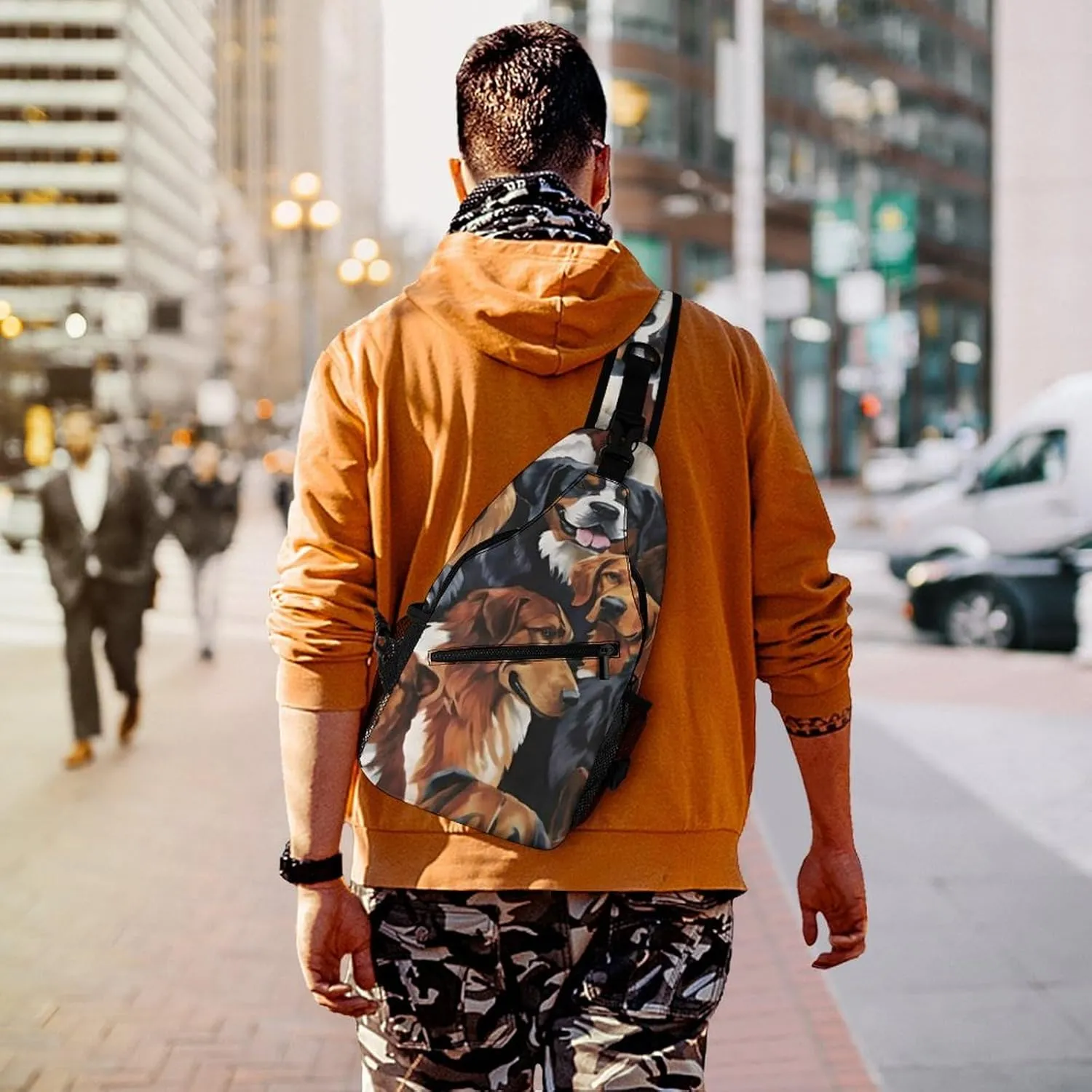 Men & Women Sling Backpack Satchel Bookbags Travel Rucksack Daypack - Multipurpose Anti-Theft Tool Backpack, Crossbody Chest Rucksack, Husky Shepherd Dog Golden Hair Dog Puppy Art