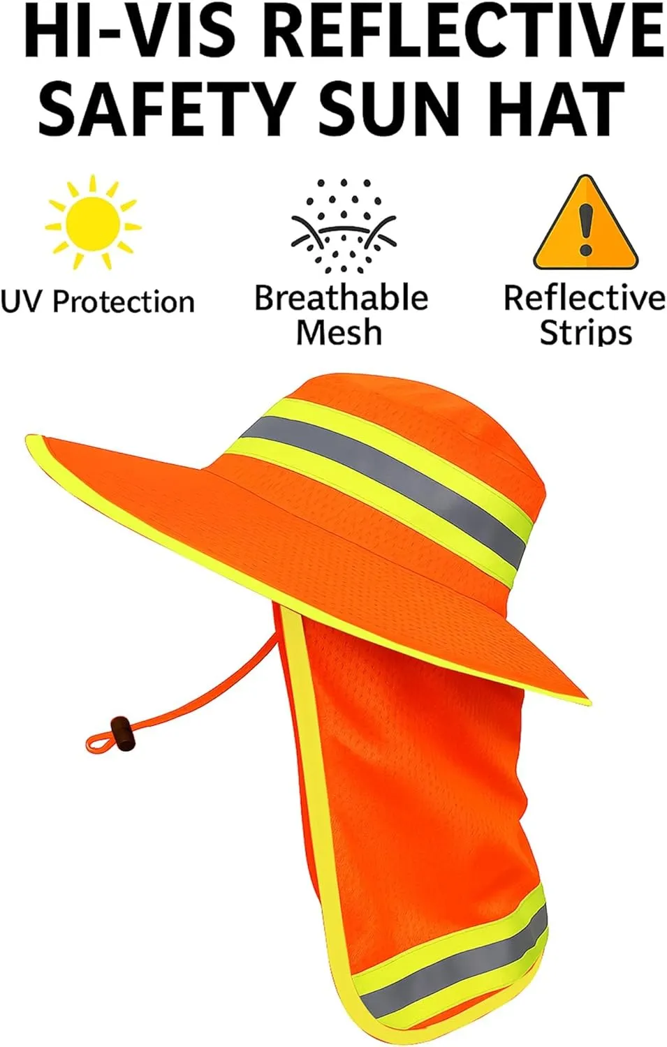 Men High Visibility Reflective Work Safety Sun Hat with Neck Flap Wide Brim Boonie UV Protection