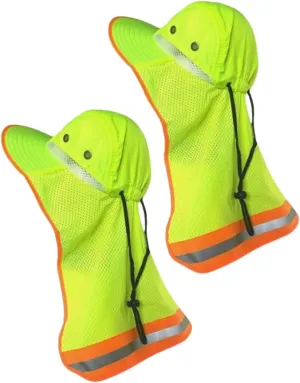 Men High Visibility Reflective Work Safety Sun Hat with Neck Flap Wide Brim Boonie UV Protection