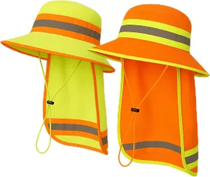 Men High Visibility Reflective Work Safety Sun Hat with Neck Flap Wide Brim Boonie UV Protection