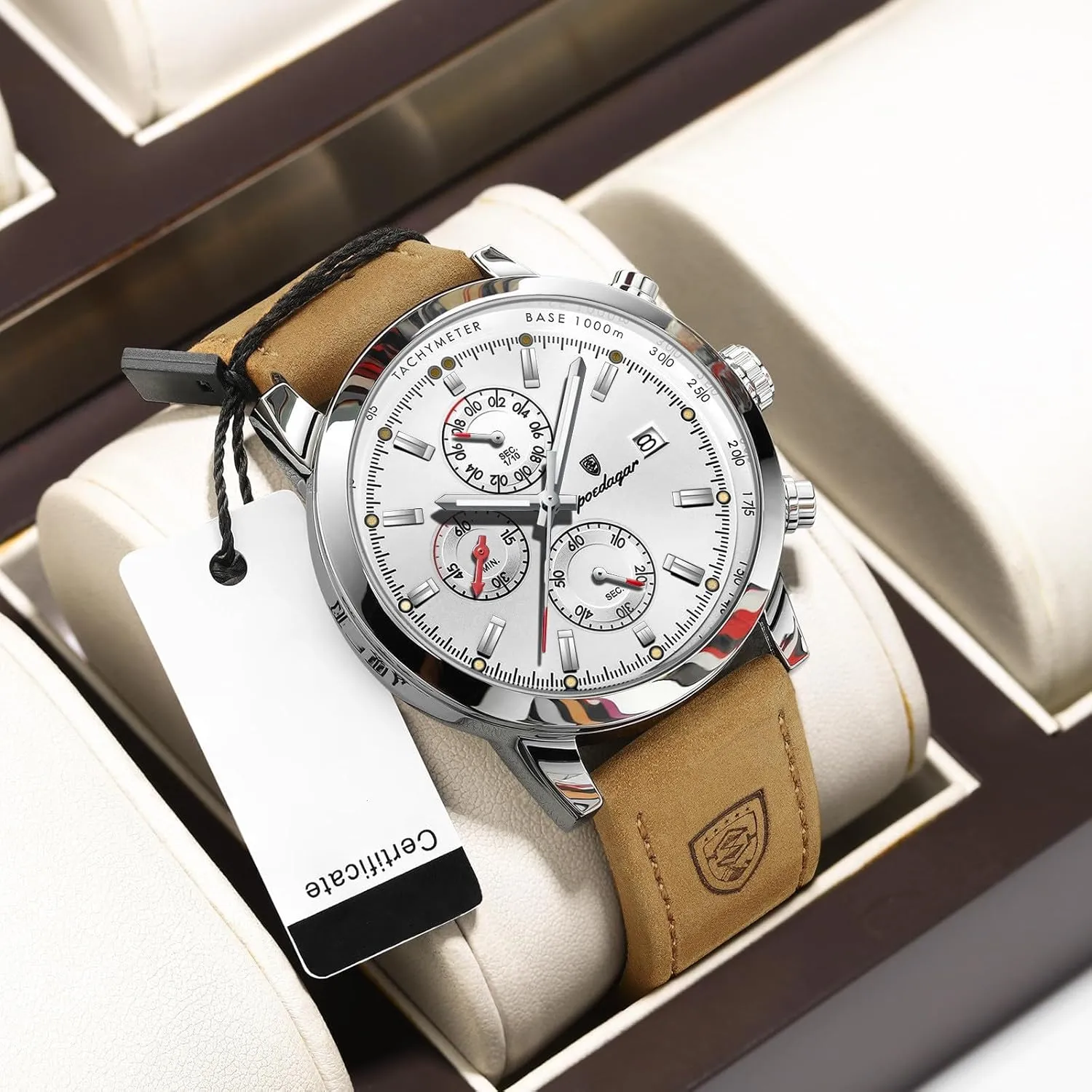 Men Quartz Watch Luxury Business Waterproof Chronograph Luminous Date Man Wristwatch Leather