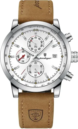 Men Quartz Watch Luxury Business Waterproof Chronograph Luminous Date Man Wristwatch Leather
