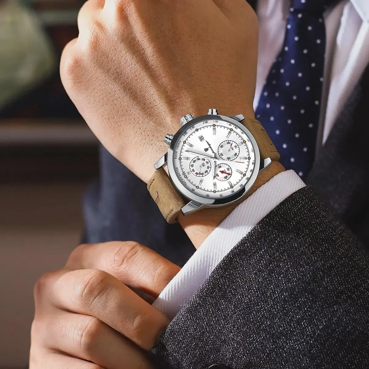 Men Quartz Watch Luxury Business Waterproof Chronograph Luminous Date Man Wristwatch Leather