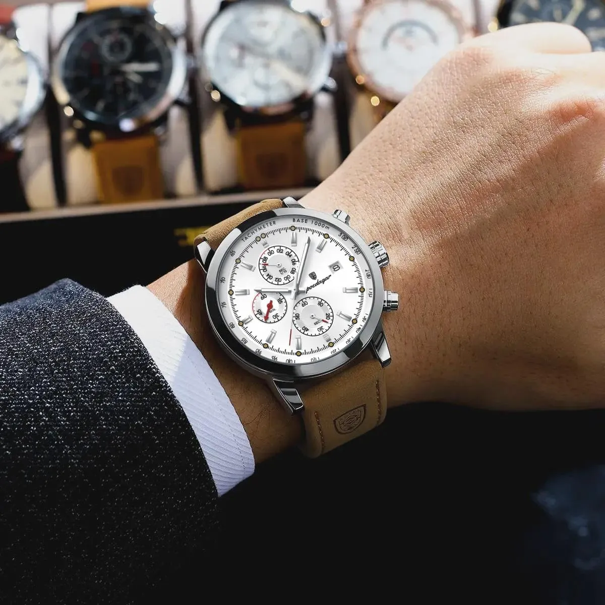 Men Quartz Watch Luxury Business Waterproof Chronograph Luminous Date Man Wristwatch Leather