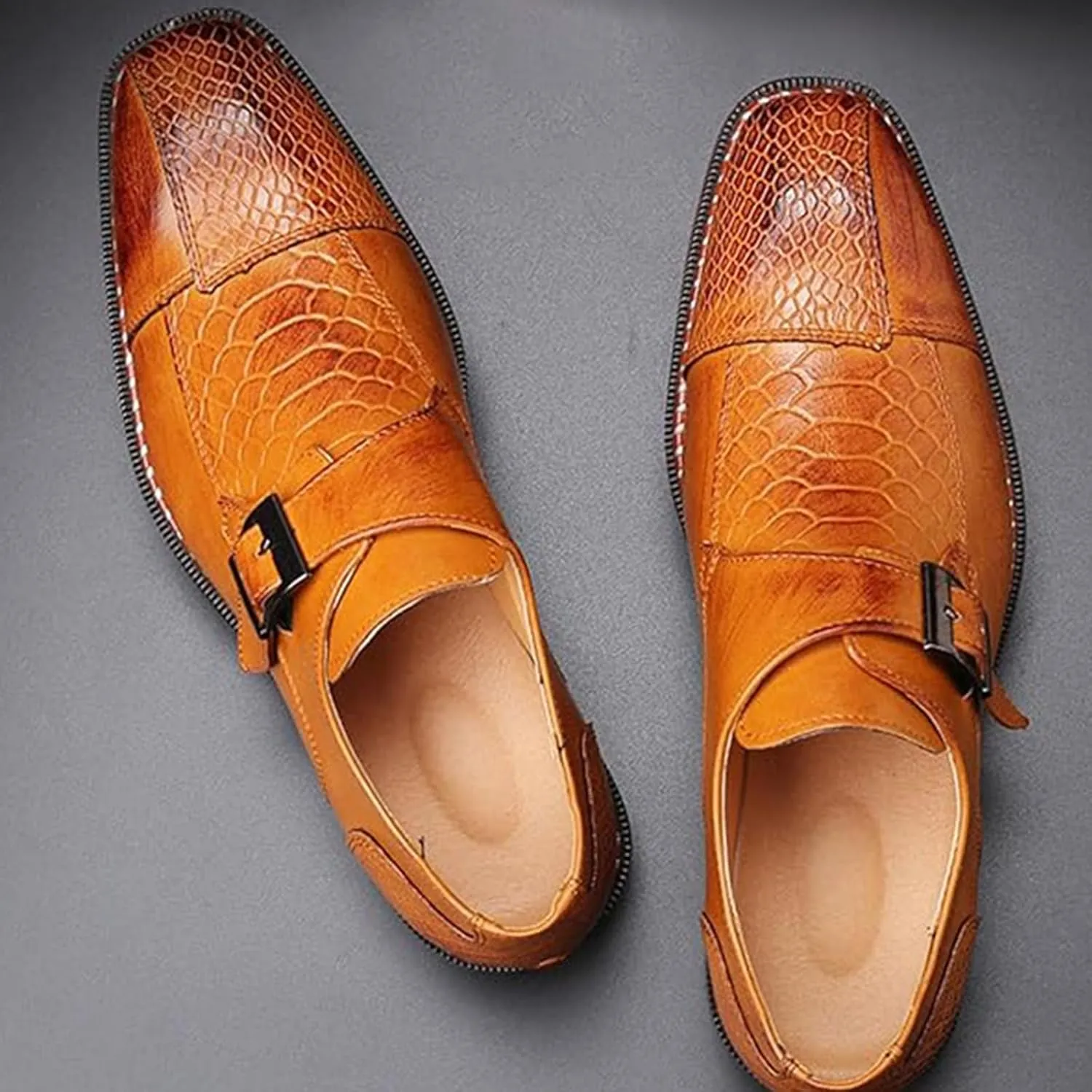 Men Single Monk Strap Oxford Classic Modern Slip On Comfort Fashion Business Wedding Leather Dress Shoes