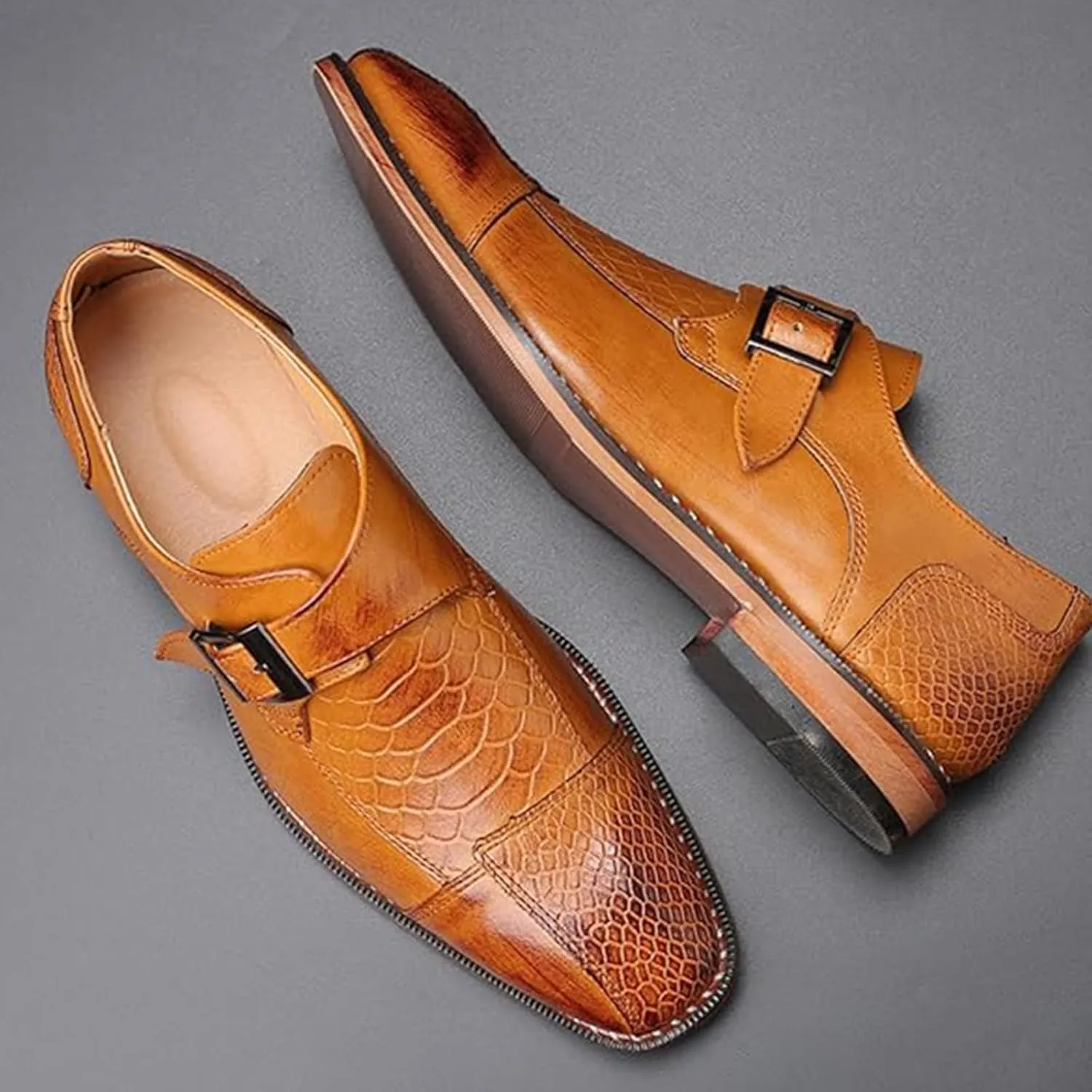 Men Single Monk Strap Oxford Classic Modern Slip On Comfort Fashion Business Wedding Leather Dress Shoes