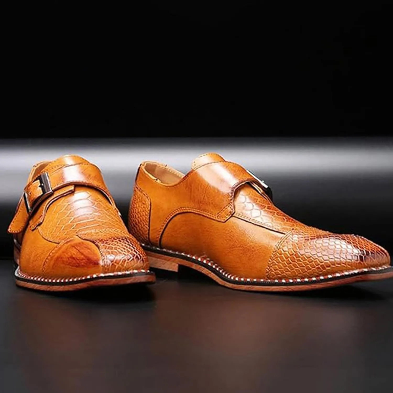 Men Single Monk Strap Oxford Classic Modern Slip On Comfort Fashion Business Wedding Leather Dress Shoes