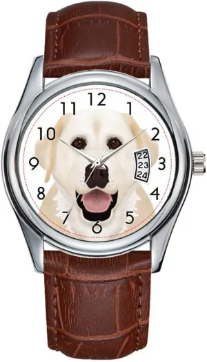 Men Watch Casual Waterproof Quartz Watches Clock Date Classic Business Brown Leather Christmas Wristwatch Yellow Labrador Retriever Cartoon wristwatches