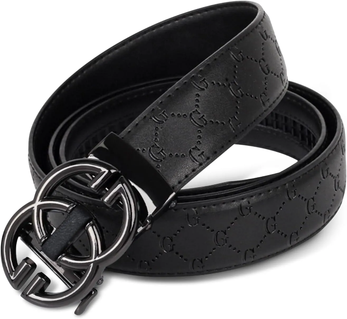 Men&Womens Leather Dress Belt Business Automatic Buckle Belt Color:Black Silver Gold