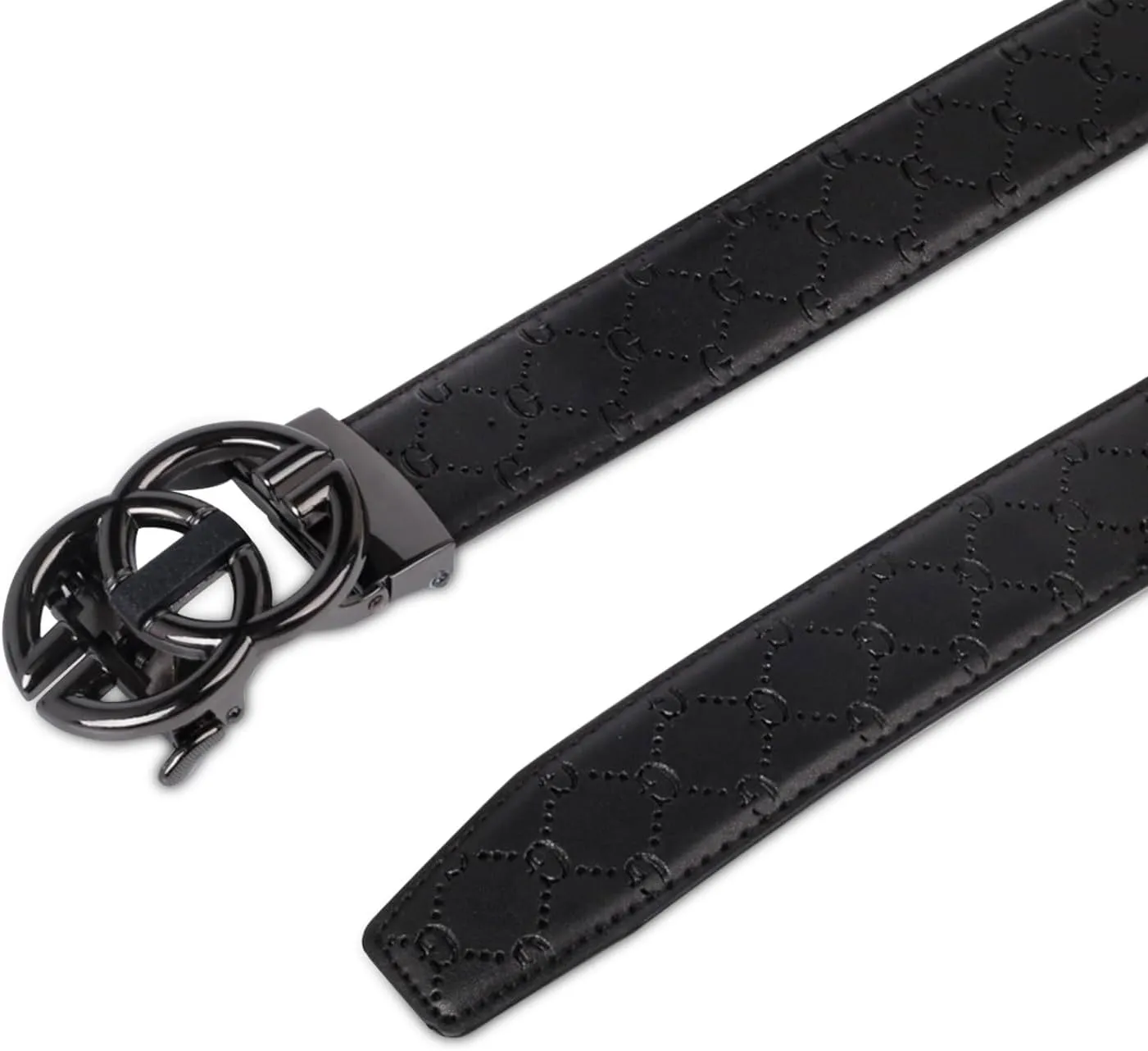 Men&Womens Leather Dress Belt Business Automatic Buckle Belt Color:Black Silver Gold