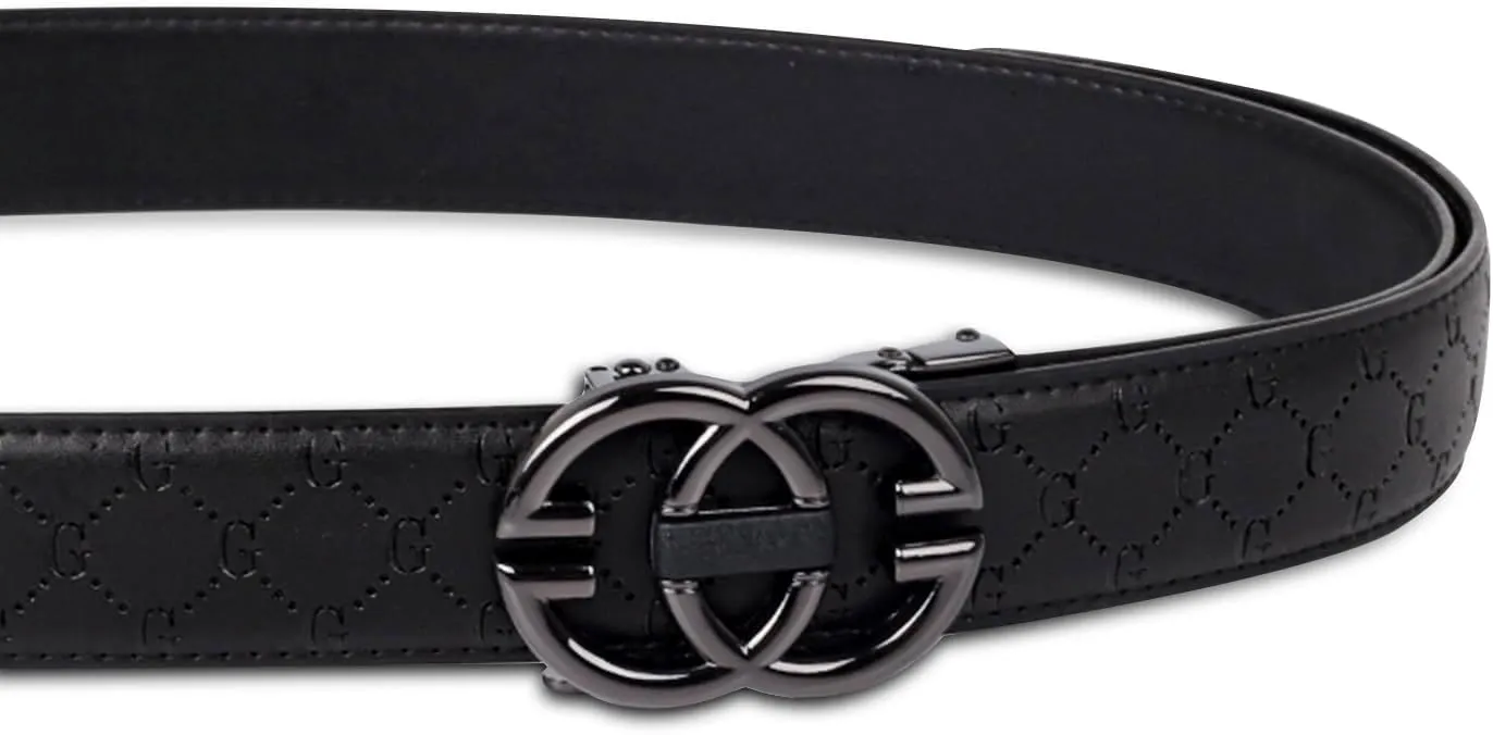 Men&Womens Leather Dress Belt Business Automatic Buckle Belt Color:Black Silver Gold