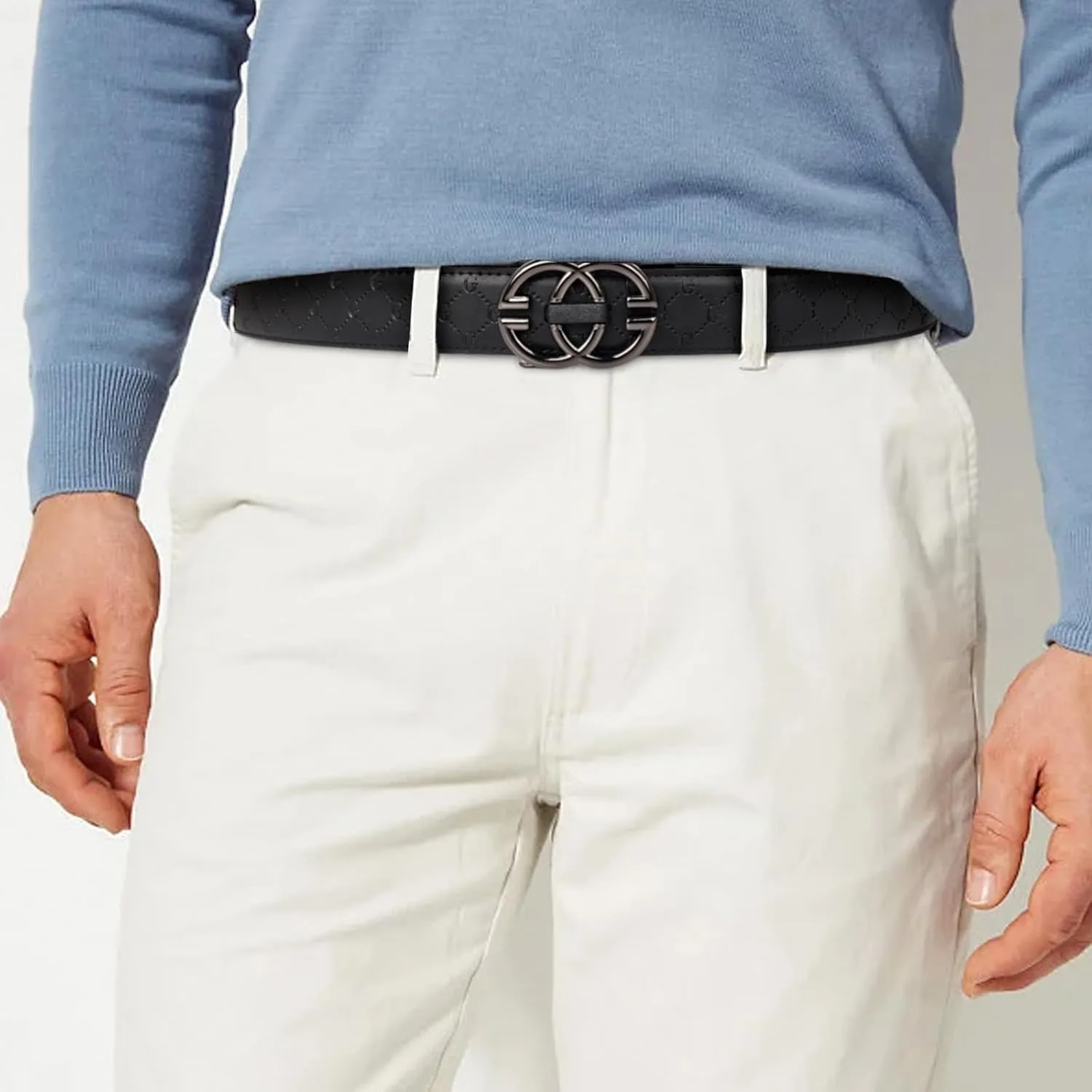 Men&Womens Leather Dress Belt Business Automatic Buckle Belt Color:Black Silver Gold