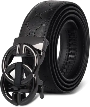 Men&Womens Leather Dress Belt Business Automatic Buckle Belt Color:Black Silver Gold