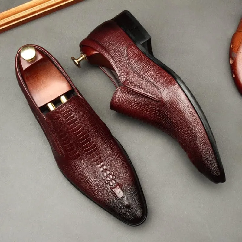 Men's Alligator Crocodile Print Oxfords Fashion Dress Shoes Breathable Lace Up Shoes for Business Office Wear Genuine Cowhide Leather