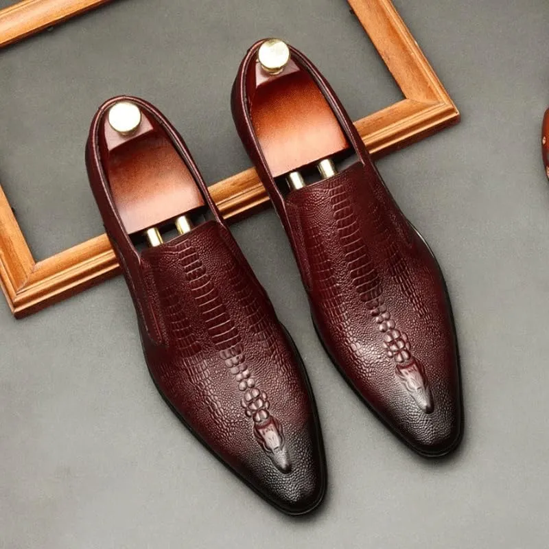 Men's Alligator Crocodile Print Oxfords Fashion Dress Shoes Breathable Lace Up Shoes for Business Office Wear Genuine Cowhide Leather