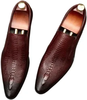 Men's Alligator Crocodile Print Oxfords Fashion Dress Shoes Breathable Lace Up Shoes for Business Office Wear Genuine Cowhide Leather