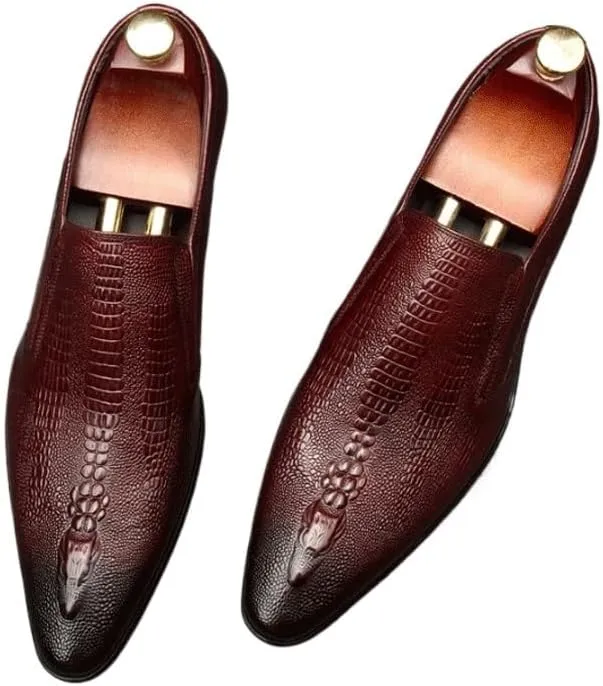 Men's Alligator Crocodile Print Oxfords Fashion Dress Shoes Breathable Lace Up Shoes for Business Office Wear Genuine Cowhide Leather
