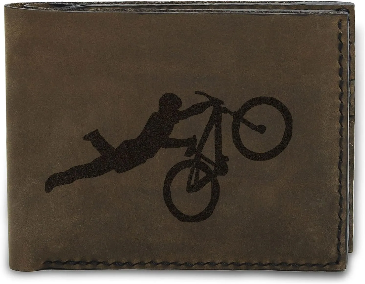 Men's Bmx And Mtb Riders Handmade Natural Genuine Leather Trifold Wallet MHLT_05