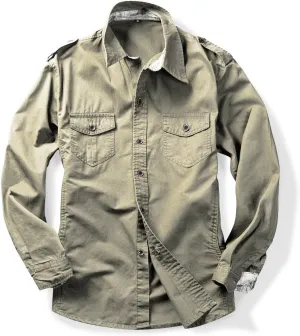 Men's Boys Button Down Shirt Long Sleeve Military Casual Style Cargo Tactical Work Shirt