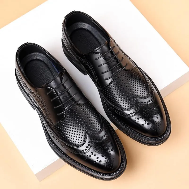 Men's Breathable Lace-up Dress Shoes Fashion Classic Leather Wingtip Brogue Oxfords Shoes Non-Slip Softsole Walking Derby Shoes(7.5)