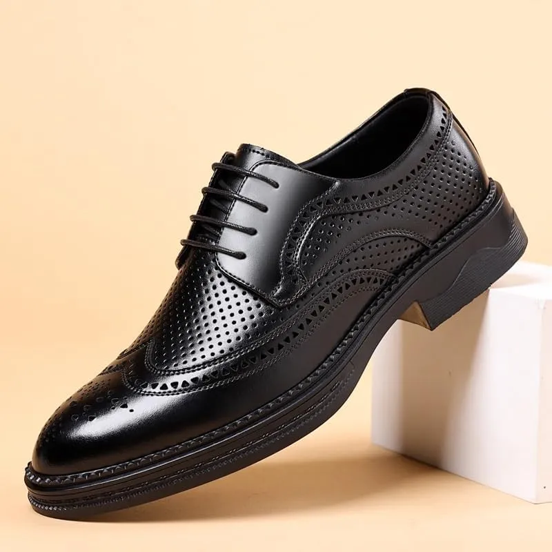 Men's Breathable Lace-up Dress Shoes Fashion Classic Leather Wingtip Brogue Oxfords Shoes Non-Slip Softsole Walking Derby Shoes(7.5)