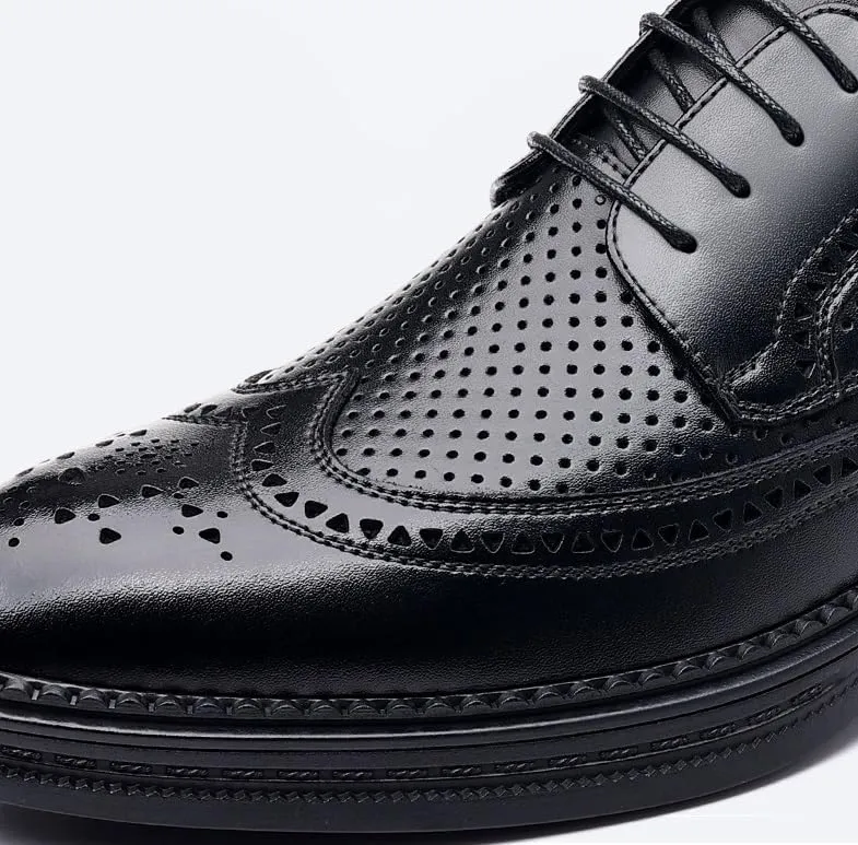 Men's Breathable Lace-up Dress Shoes Fashion Classic Leather Wingtip Brogue Oxfords Shoes Non-Slip Softsole Walking Derby Shoes(7.5)