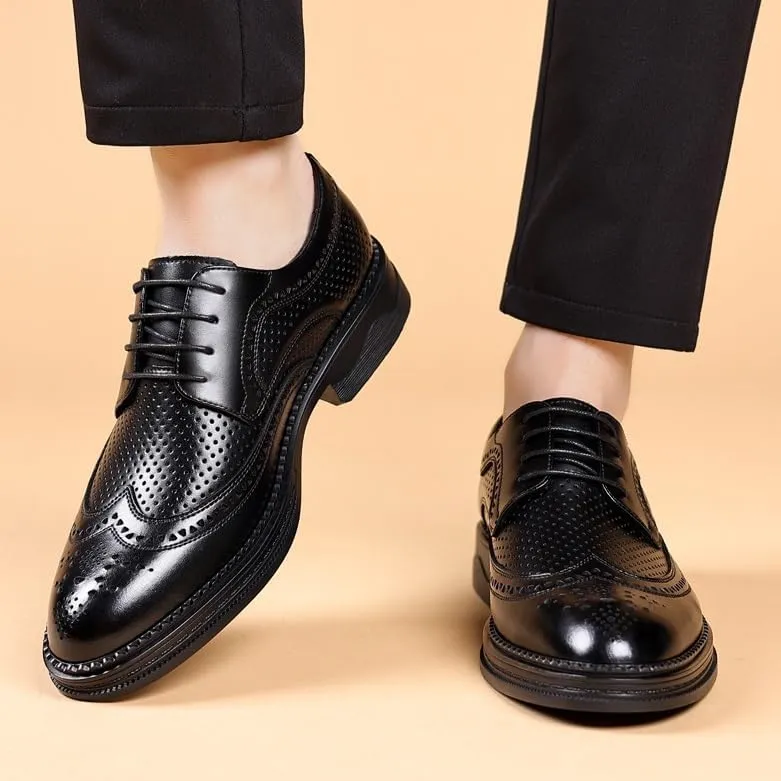 Men's Breathable Lace-up Dress Shoes Fashion Classic Leather Wingtip Brogue Oxfords Shoes Non-Slip Softsole Walking Derby Shoes(7.5)