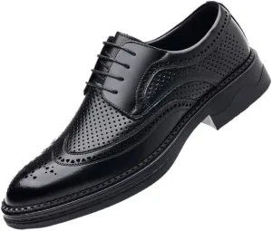 Men's Breathable Lace-up Dress Shoes Fashion Classic Leather Wingtip Brogue Oxfords Shoes Non-Slip Softsole Walking Derby Shoes(7.5)