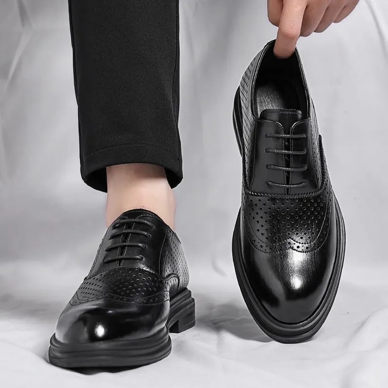 Men's Breathable Tuxedo Dress Shoes Comfortable Business Oxford Shoes Fashion Classic Pointed Toe Lace Up Low Derby Shoes