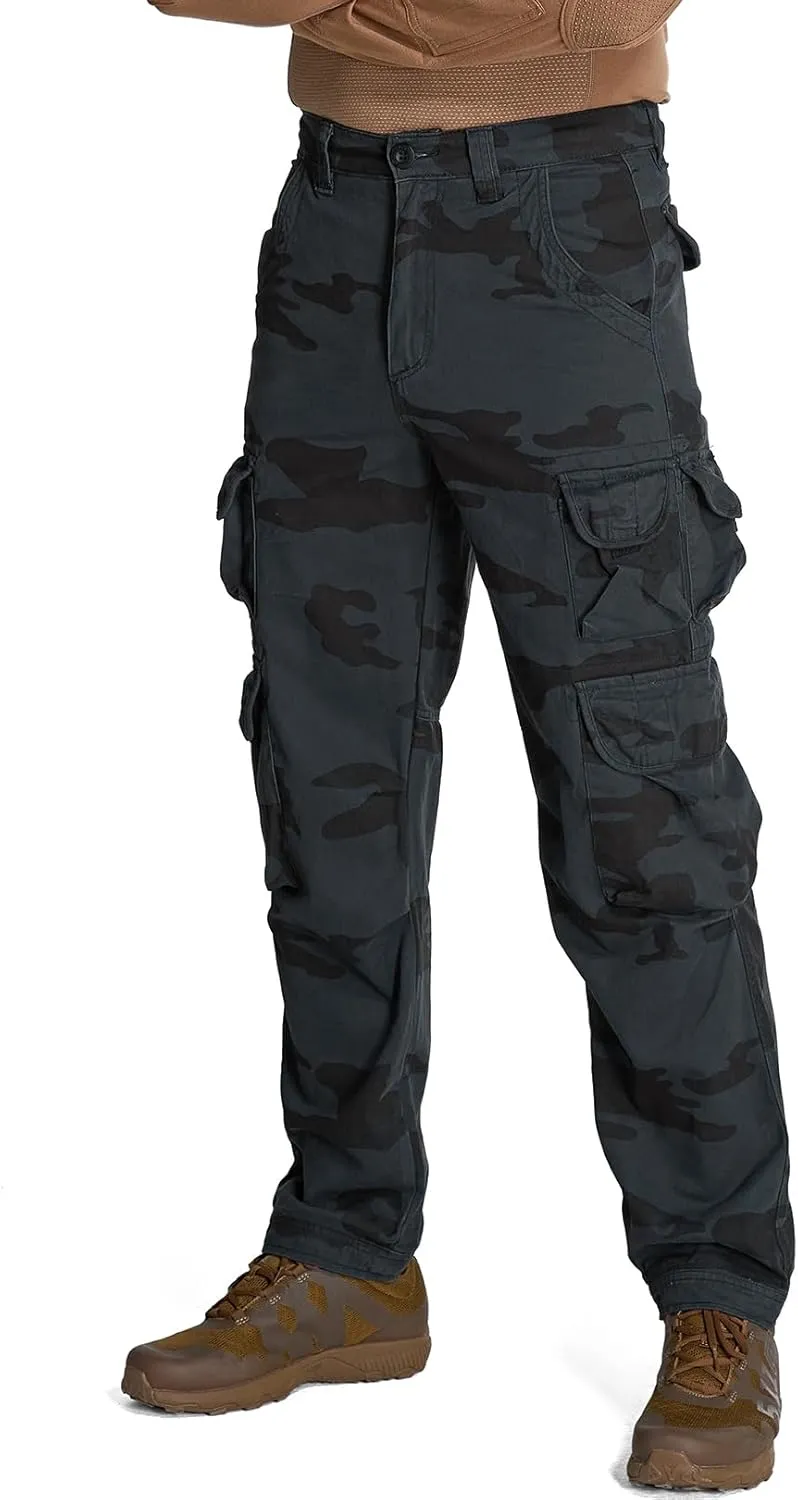 Men's Cargo Pants Cotton Ripstop Hiking Work Pants Comfort Casual Outdoor Pants with Multi Pockets