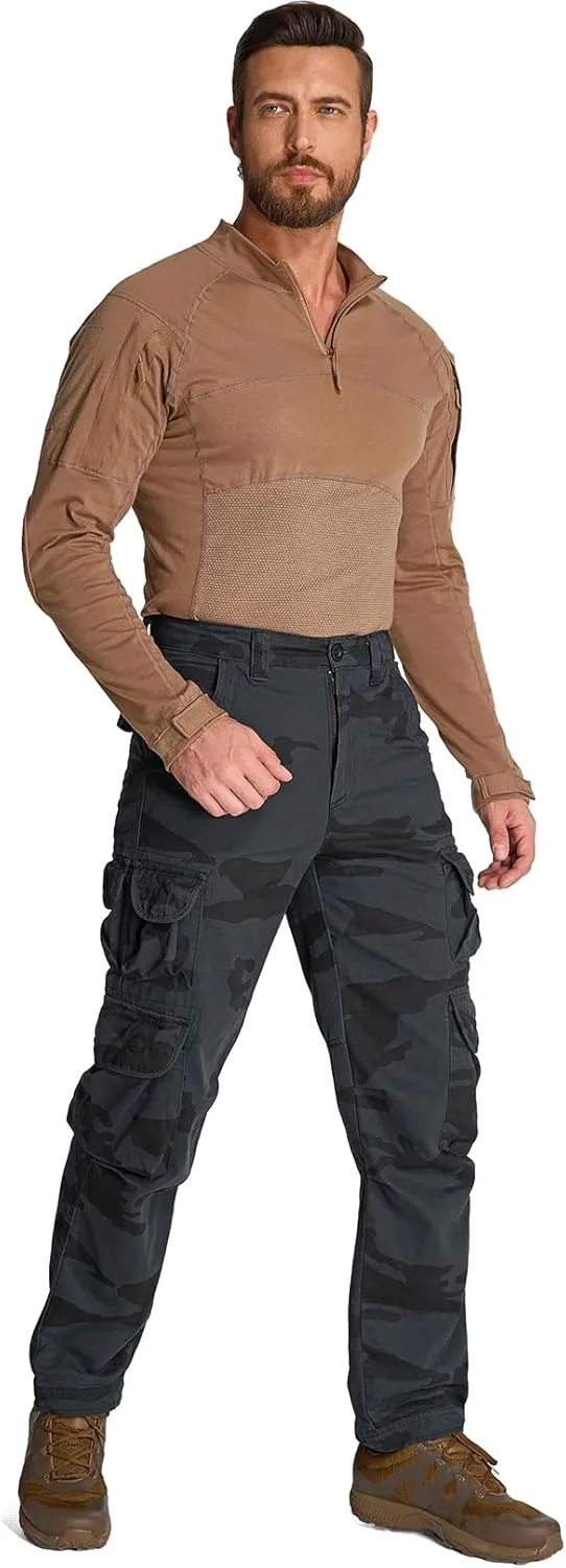 Men's Cargo Pants Cotton Ripstop Hiking Work Pants Comfort Casual Outdoor Pants with Multi Pockets