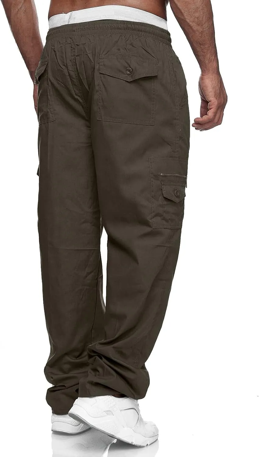Men's Cargo Pants Relaxed Fit Sport Pants Jogger Sweatpants Drawstring Outdoor Trousers with Pockets