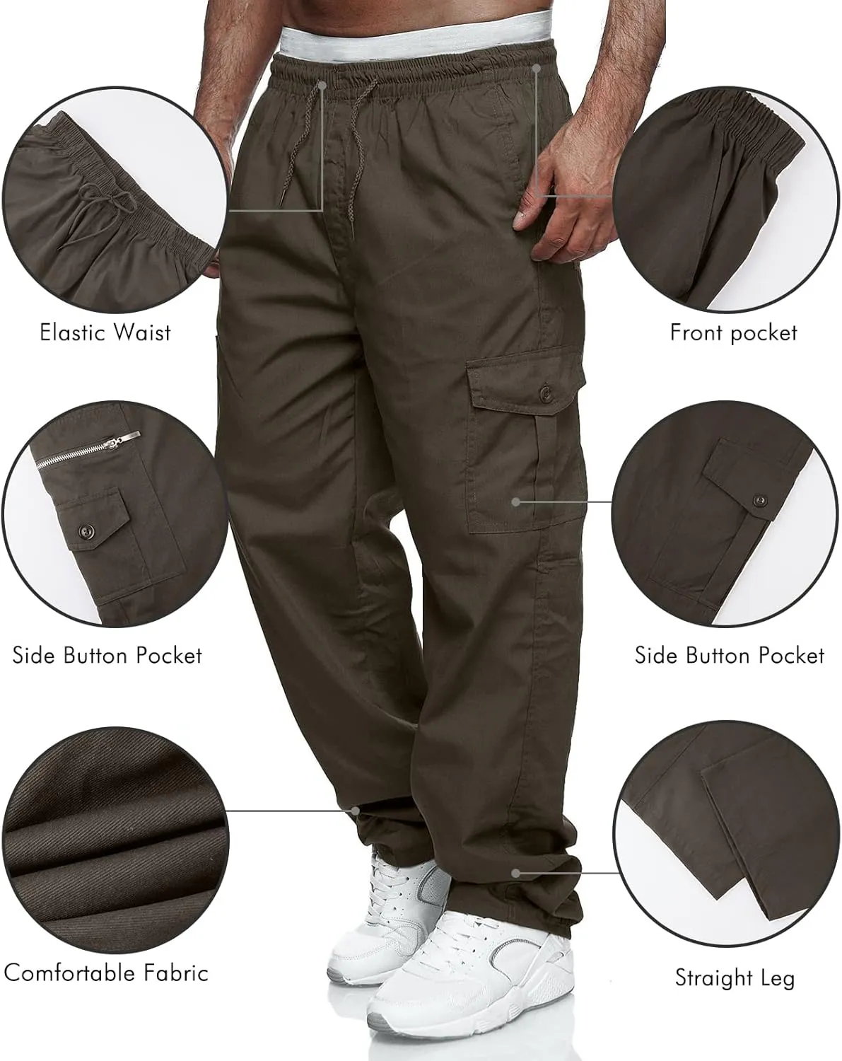 Men's Cargo Pants Relaxed Fit Sport Pants Jogger Sweatpants Drawstring Outdoor Trousers with Pockets