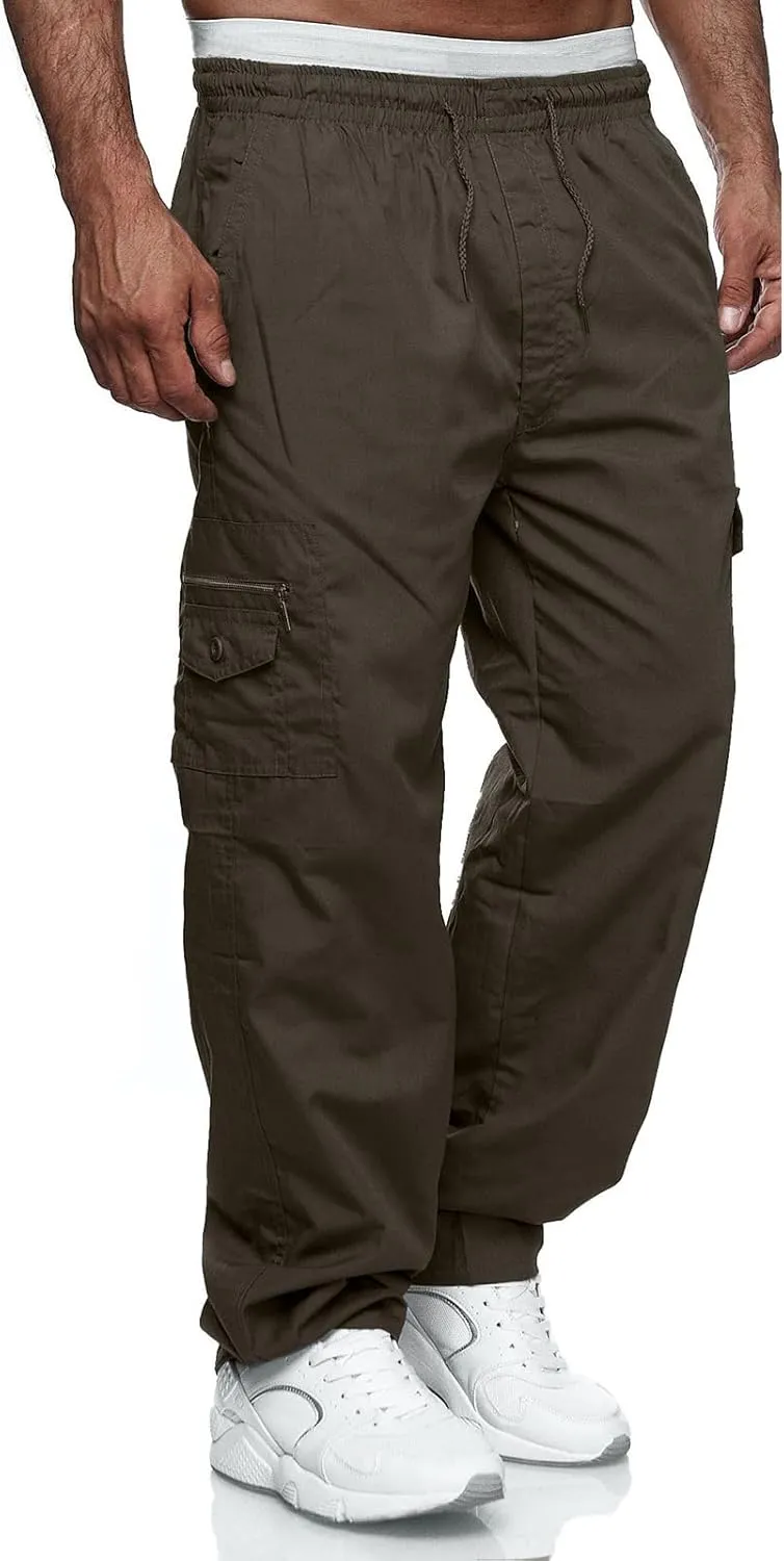 Men's Cargo Pants Relaxed Fit Sport Pants Jogger Sweatpants Drawstring Outdoor Trousers with Pockets