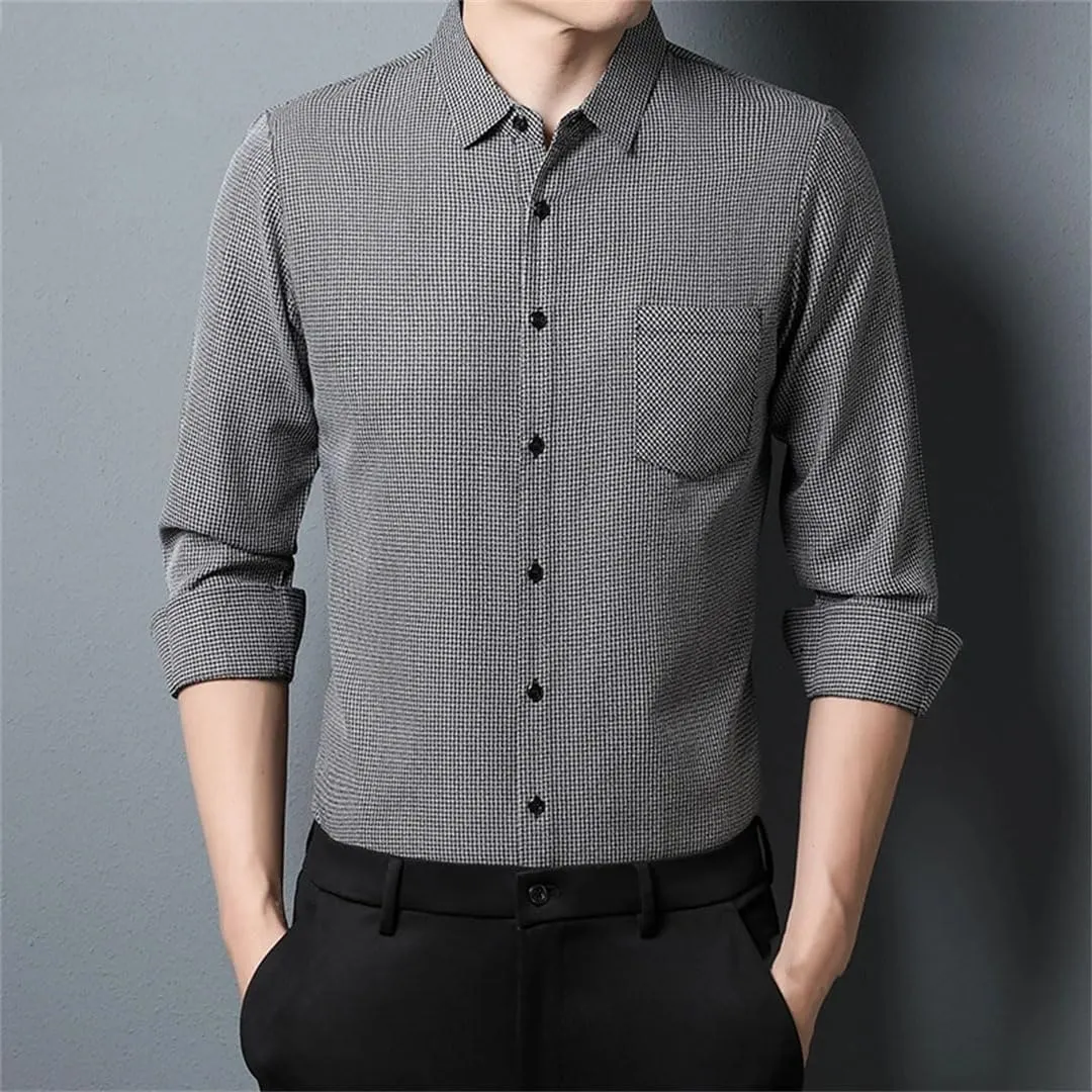 Men's Casual Plaid Long Sleeved Lapel Shirt for Spring and Autumn Fashion Comfortable Wrinkle Free Top
