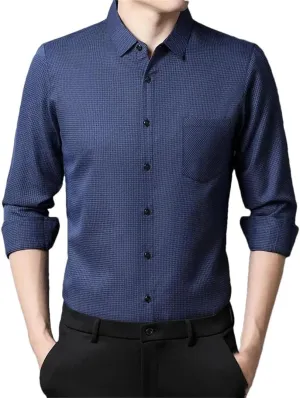 Men's Casual Plaid Long Sleeved Lapel Shirt for Spring and Autumn Fashion Comfortable Wrinkle Free Top