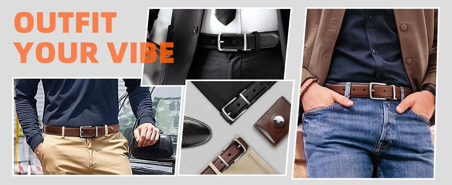 Men's Dress Black & Brown reversable Leather Belt. Full grain Leather Belt (44)