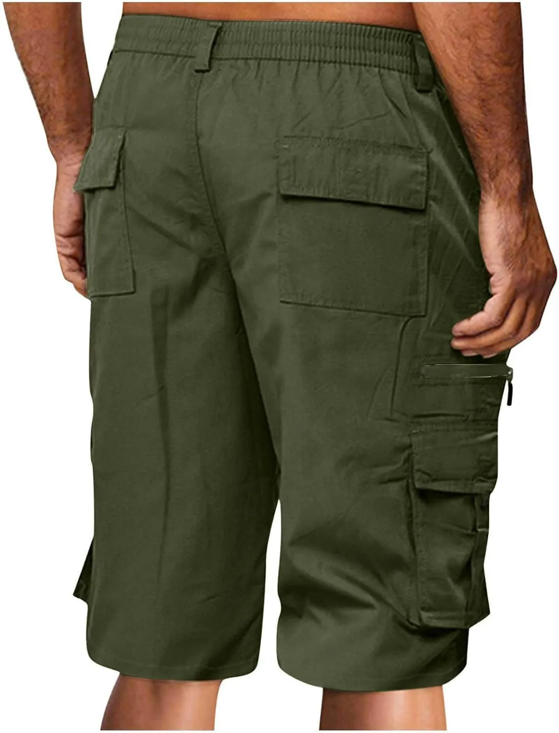 Mens Elastic Waist Cargo Shorts,2024 Summer Casual Bermuda Shorts with Pockets Trendy, Large