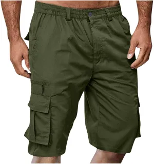 Mens Elastic Waist Cargo Shorts,2024 Summer Casual Bermuda Shorts with Pockets Trendy, Large