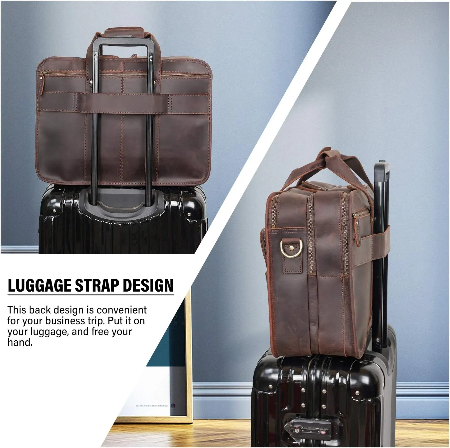 Men's Full Grain Leather Briefcase Large 17 Inch Business Travel Laptop Messenger Bag Tote with YKK Metal Zippers