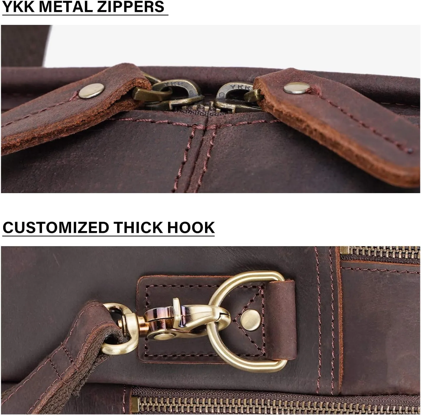 Men's Full Grain Leather Briefcase Large 17 Inch Business Travel Laptop Messenger Bag Tote with YKK Metal Zippers