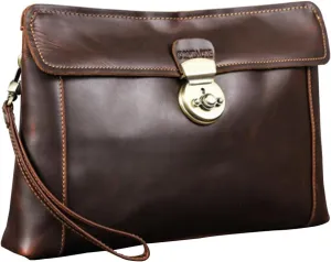 Mens Genuine Leather Phone Clutch Bag for 8.3" iPad Mini, Vintage Handbag Wristlet Bag with Wrist Strap, Large Capacity Business Organizer Bag Underarm Bag Long Wallet for Work Travel, Gift